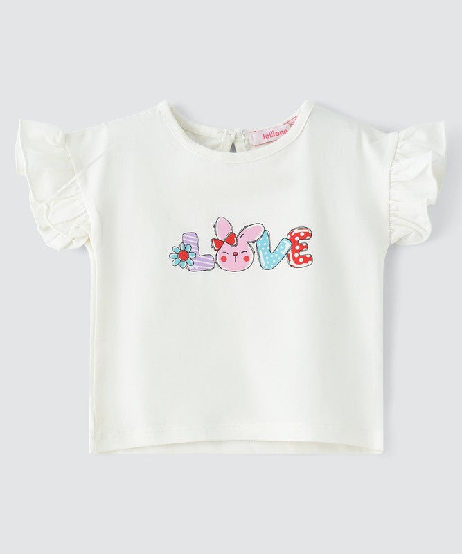 JELLIENE GIRLS GRAPHIC PRINT RUFFLE SLEEVE TOP - Image 1
