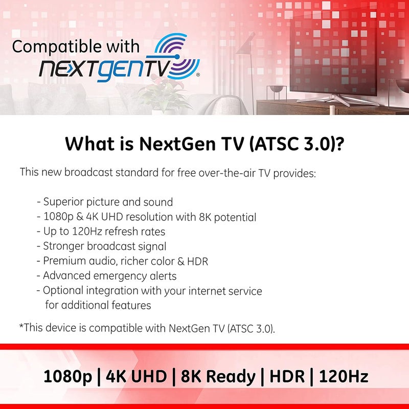 GE هوائي تلفزيون داخلي بأذني أرنب حديثة، 15 بوصة قابلة للتمديد، VHF UHF 4K 1080P، هوائي طاولة، هوائي HDTV رقمي، متوافق مع التلفزيون الذكي، كابل محوري بطول 4 أقدام، أسود، 33675 - Image 5