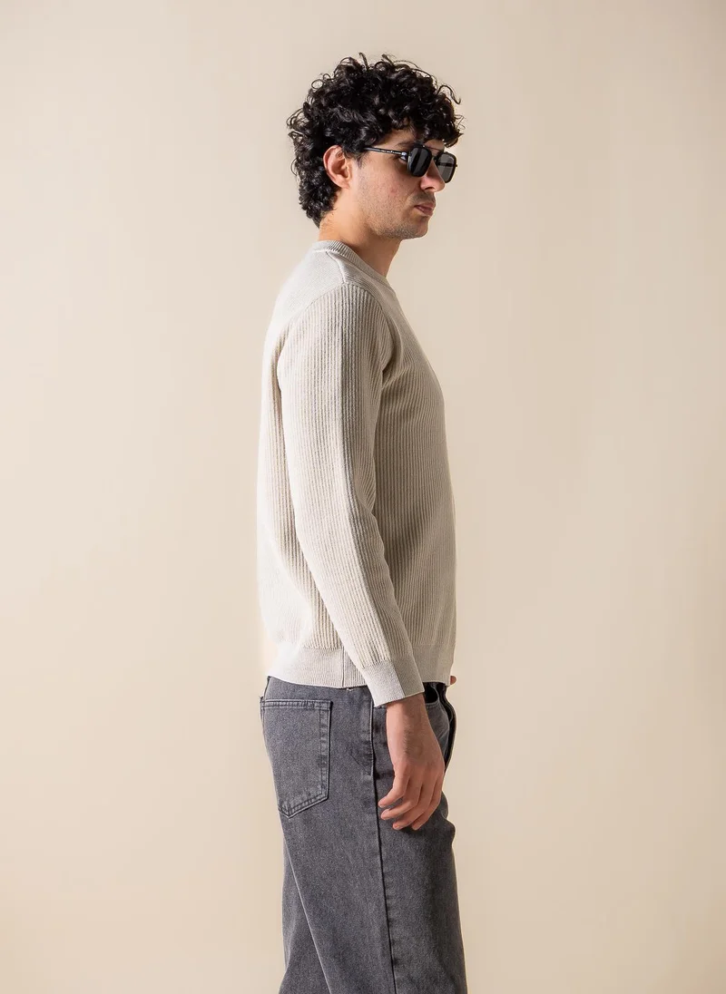 Shapes Beige TEXTURED COMFORT SWEATER for Men | Best Price UAE