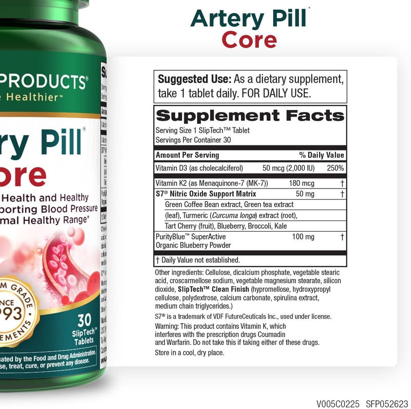 Purity Products Artery Pill Core from MK7 Vitamin K2 PlantBased S7 Nitric Oxide Booster Vitamin D3 Organic Blueberries  Promotes Arterial Health  Cardiovascular Function  30 Count - Image 2
