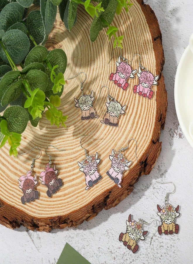 Whaline 5 Pairs Highland Cow Acrylic Earrings Cute Cow Dangle Earrings Decorative Drop Earrings for Women Girls Jewelry Party Gift Accessories Supplies - Image 3