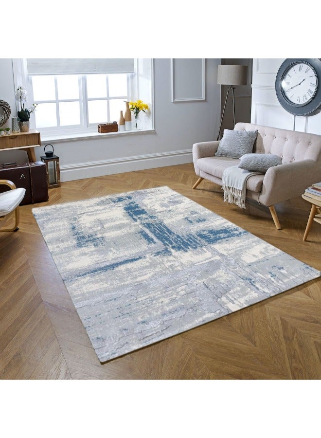 Handpicked Furniture Abstract Blue Rug, Ultra Soft Area Carpets For Bed Room, Living Room, And Dining Room, Antislip Floor Carpets, Easy To Clean, Made In Turkey, Polypropylene, Rectangle