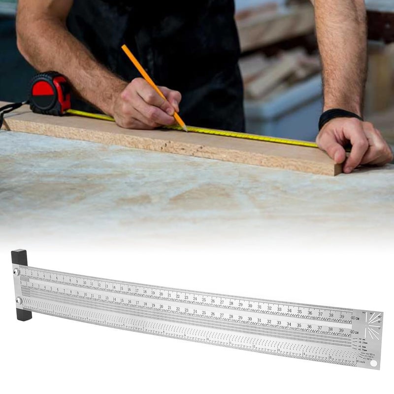 16 بوصة مسطرة T من الفولاذ المقاوم للصدأ أداة قياس إمبراطورية مربعة لأعمال النجارة والحرف اليدوية - Image 3