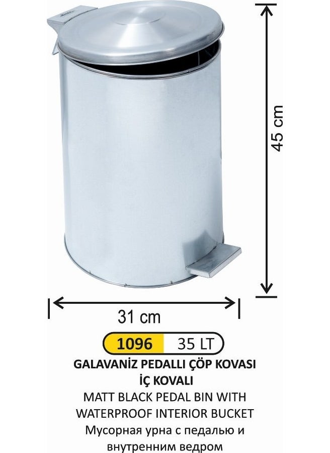 Arı Metal Galvanized Pedal Trash Can 35 Liters Galvanized Inner Bucket 
