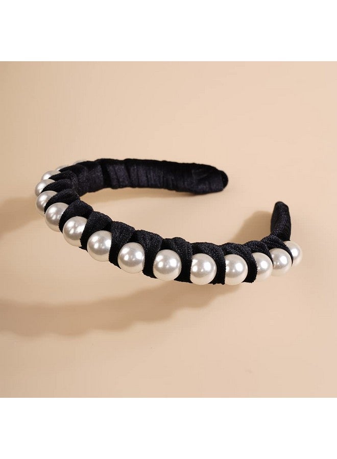 ويوپار عصابة رأس من Wiwpar مصنوعة من اللؤلؤ ومزينة بحلقة شعر مخملية مع لؤلؤ، عصابة رأس أنيقة من اللؤلؤ، غير قابلة للانزلاق، إكسسوارات شعر أنيقة للنساء والفتيات (أسود) - Image 4