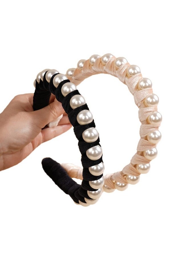 ويوپار عصابة رأس من Wiwpar مصنوعة من اللؤلؤ ومزينة بحلقة شعر مخملية مع لؤلؤ، عصابة رأس أنيقة من اللؤلؤ، غير قابلة للانزلاق، إكسسوارات شعر أنيقة للنساء والفتيات (أسود) - Image 1