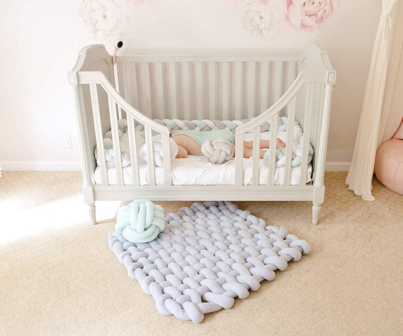 Wonder Space Knotted Braided Plush Mat, Baby Infant Newborn Sleeping Tummy Time Playing Nursery Rug Knot Floor Cushion, Handmade Pure Soft Fabric, Fashion Cute Toddler Children Room Decor, Grey - Image 2