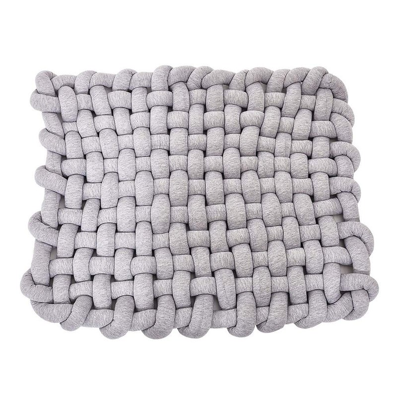 Wonder Space Knotted Braided Plush Mat, Baby Infant Newborn Sleeping Tummy Time Playing Nursery Rug Knot Floor Cushion, Handmade Pure Soft Fabric, Fashion Cute Toddler Children Room Decor, Grey - Image 1