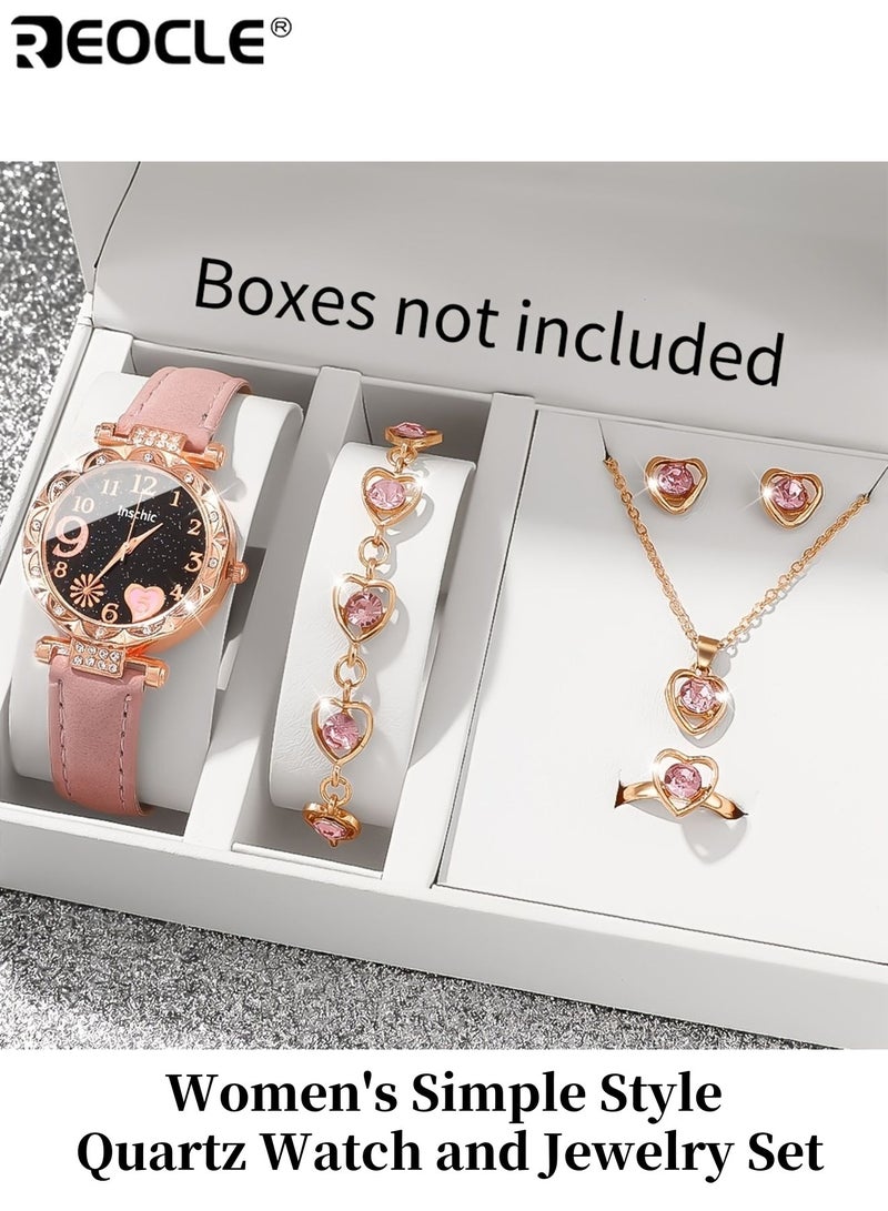 ريوكل نسائي نمط بسيط الكوارتز ووتش والمجوهرات مجموعة مع جولة سبائك الزنك حالة جلد صناعي الفرقة مؤقت وظيفة زر البطارية متضمنة مناسبة لعيد الحب عيد الفصح عيد الهالوين عيد ميلاد ارتداء اليومي للحفلات مناسبات خاصة أنيقة عملية للنساء للسيدات للكبار هدايا عيد الميلاد - Image 1