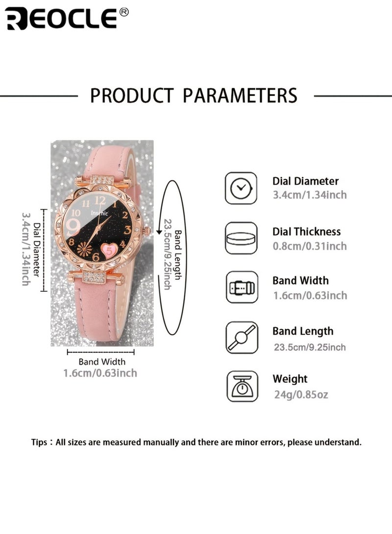 ريوكل نسائي نمط بسيط الكوارتز ووتش والمجوهرات مجموعة مع جولة سبائك الزنك حالة جلد صناعي الفرقة مؤقت وظيفة زر البطارية متضمنة مناسبة لعيد الحب عيد الفصح عيد الهالوين عيد ميلاد ارتداء اليومي للحفلات مناسبات خاصة أنيقة عملية للنساء للسيدات للكبار هدايا عيد الميلاد - Image 4