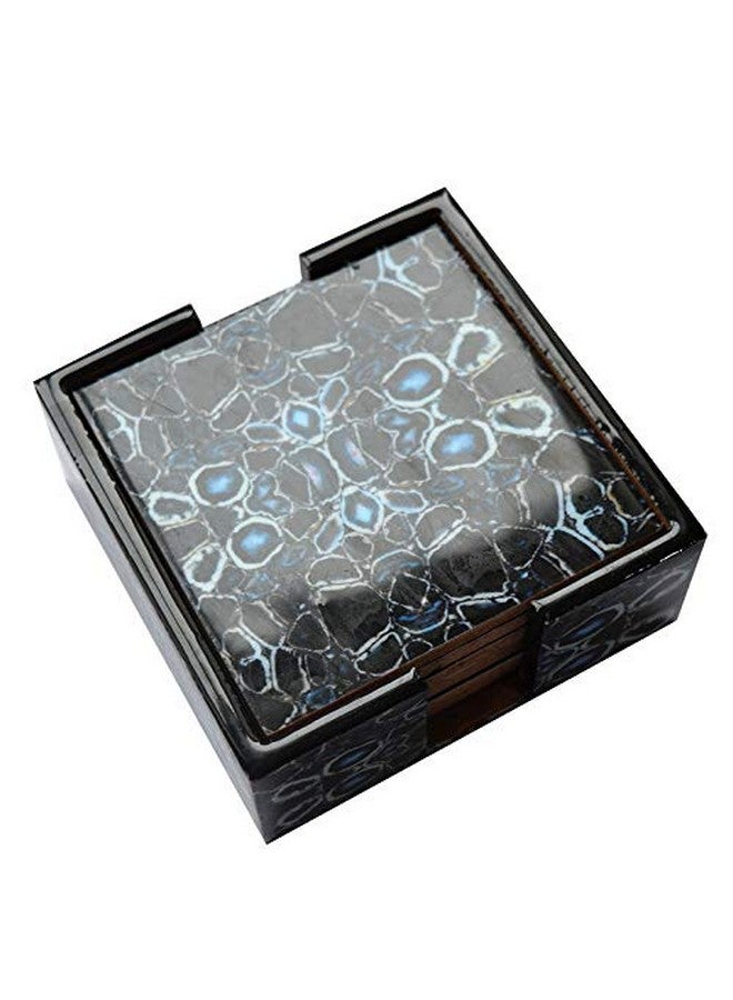 Tranquil Square | Handcrafted | Home Kitchen Office Study | Glossy Blue Marble Finish Wooden Coasters | Set of 6 | - Image 2