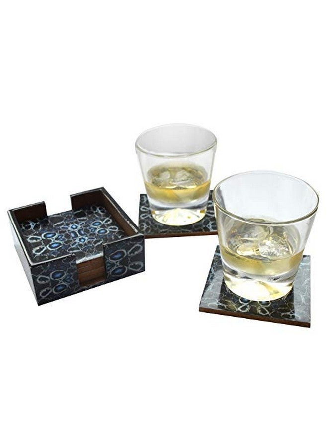 Tranquil Square | Handcrafted | Home Kitchen Office Study | Glossy Blue Marble Finish Wooden Coasters | Set of 6 | - Image 5