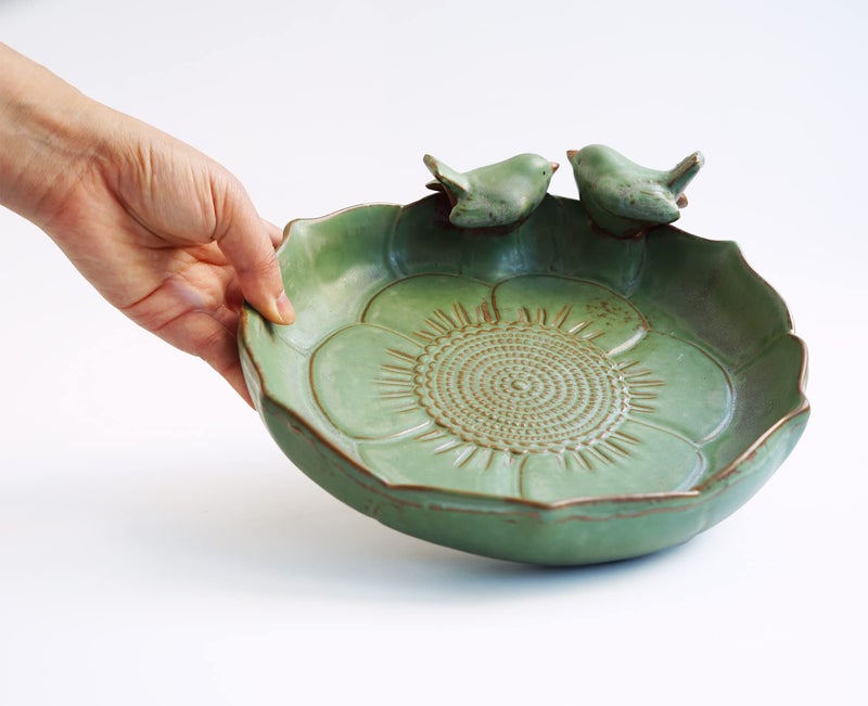 Yeaco Light Green 9.45 Inch Ceramic Heavy Duty Wild Bird Bath Bowl or Feeder for Outdoor Garden, Bowl Only - Image 4