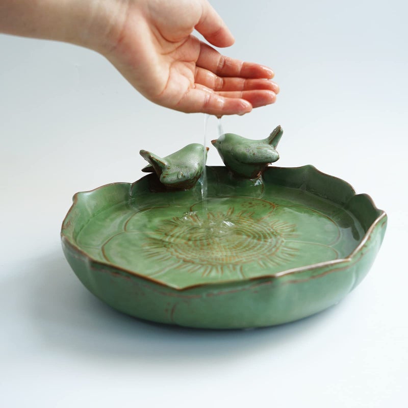 Yeaco Light Green 9.45 Inch Ceramic Heavy Duty Wild Bird Bath Bowl or Feeder for Outdoor Garden, Bowl Only - Image 5