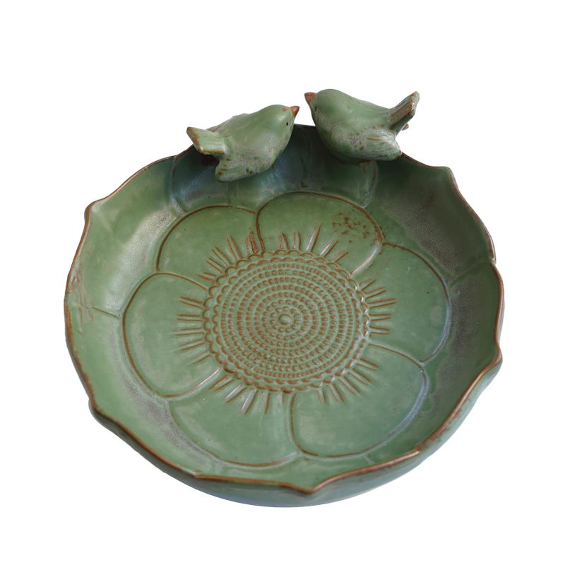 Yeaco Light Green 9.45 Inch Ceramic Heavy Duty Wild Bird Bath Bowl or Feeder for Outdoor Garden, Bowl Only - Image 1