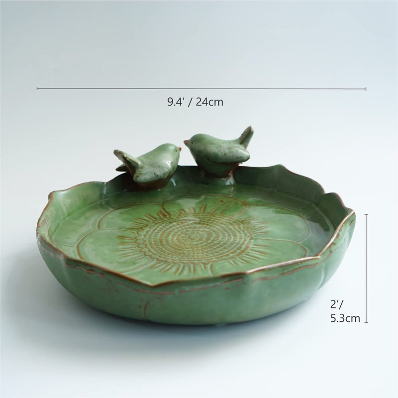 Yeaco Light Green 9.45 Inch Ceramic Heavy Duty Wild Bird Bath Bowl or Feeder for Outdoor Garden, Bowl Only - Image 3