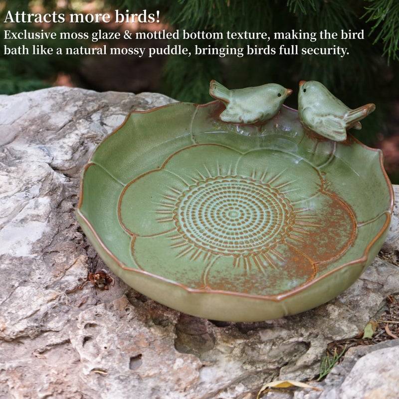 Yeaco Light Green 9.45 Inch Ceramic Heavy Duty Wild Bird Bath Bowl or Feeder for Outdoor Garden, Bowl Only - Image 2