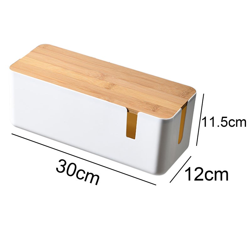 Changsuo Small Cable Management Box with Bamboo Lid for Extension Cord Power Stripe Surge Protector Wire Concealer Organizer Cover Hider (White) - Image 4