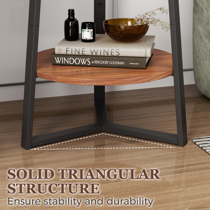 Gadroad Round End Table with Storage Shelf, 2 Tier Farmhouse Side Table Nightstand for Living Room, Bedroom, Wood Tabletop & Black Metal Frame, Brown 15.7 * 15.7 * 23.0inches - Image 4