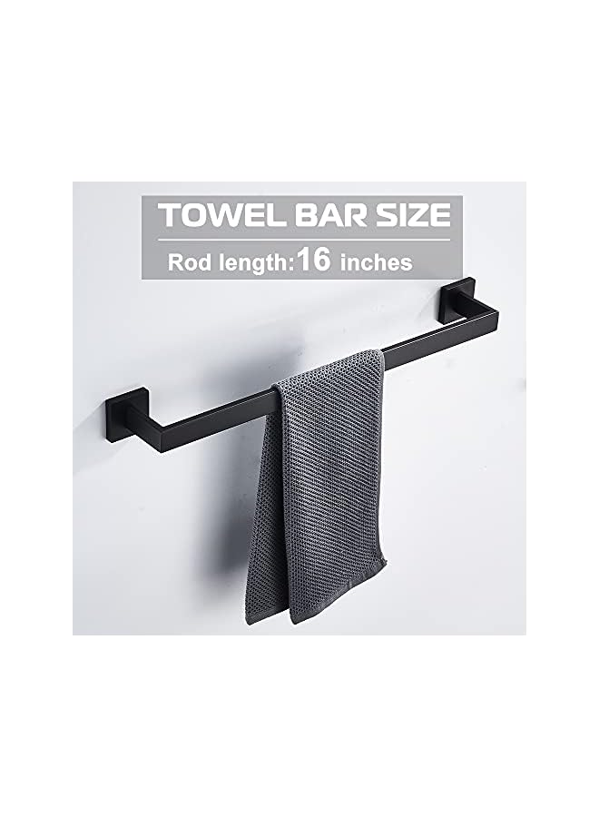 promass Matte Black Bathroom Towel Bar, Stainless Steel Towel Rack Wall Mounted, Modern Square Towel Holder Towel Rod for Bathroom,16inch - Image 2