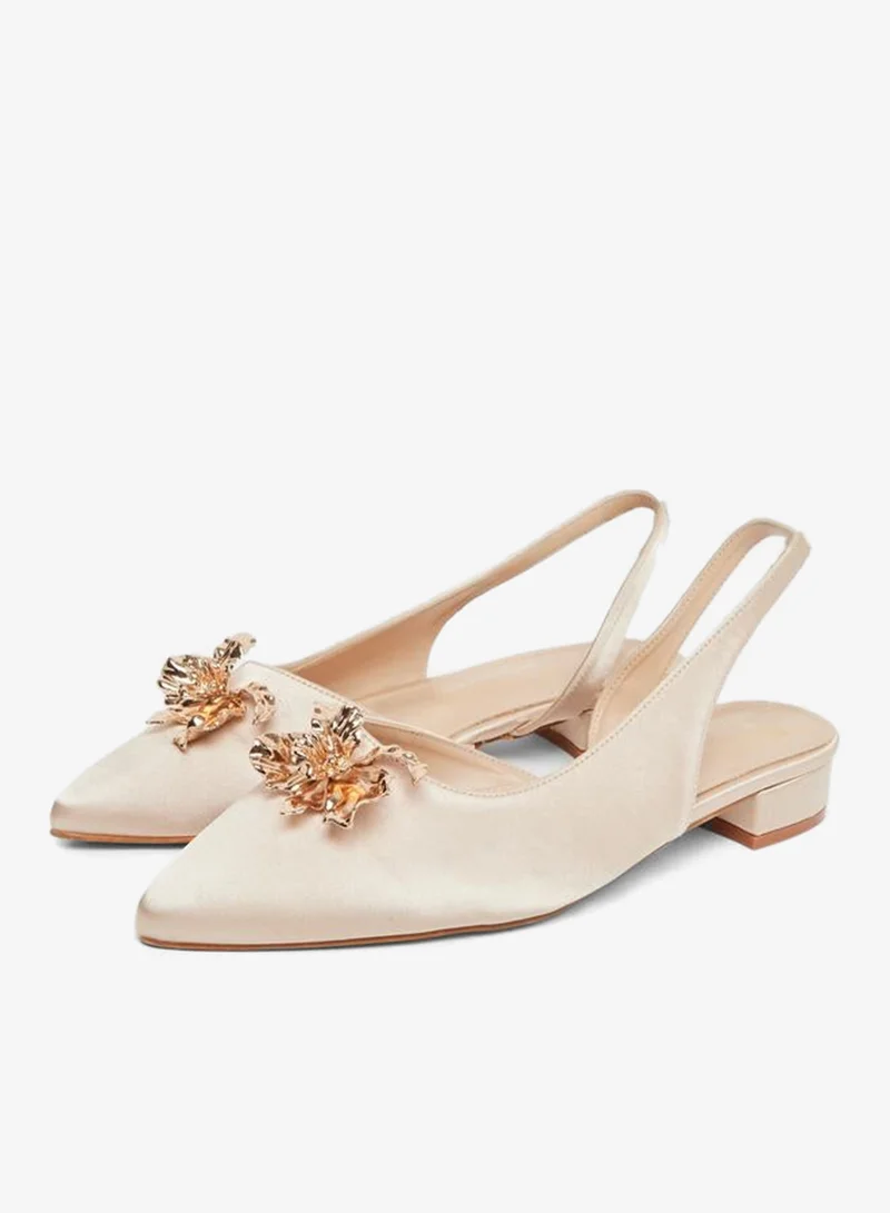 Styli Women Beige Satin Slingback Shoes with Floral Detail