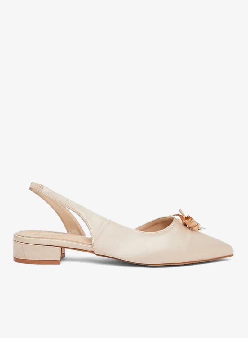Styli Women Beige Satin Slingback Shoes with Floral Detail