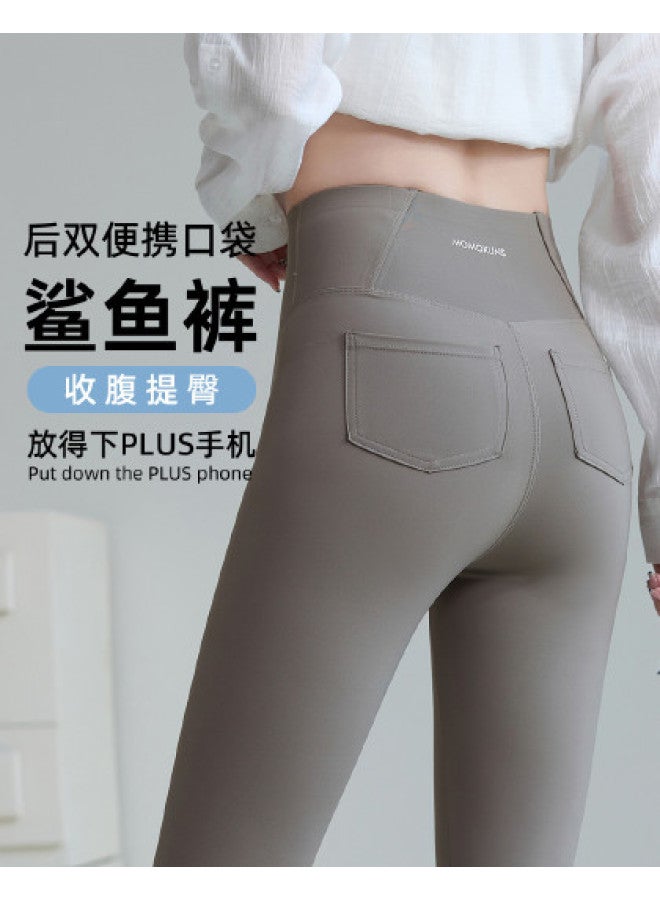 Modal Spring And Summer Wearable Sports Elastic High-Waist Tummy Control Slimming Shark Leggings For Women - Image 1