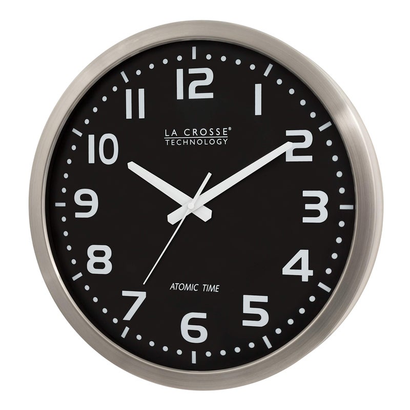 La Crosse Technology WT-3161BK 16 Inch Stainless Steel Atomic Clock, Analog, Silver - Image 1