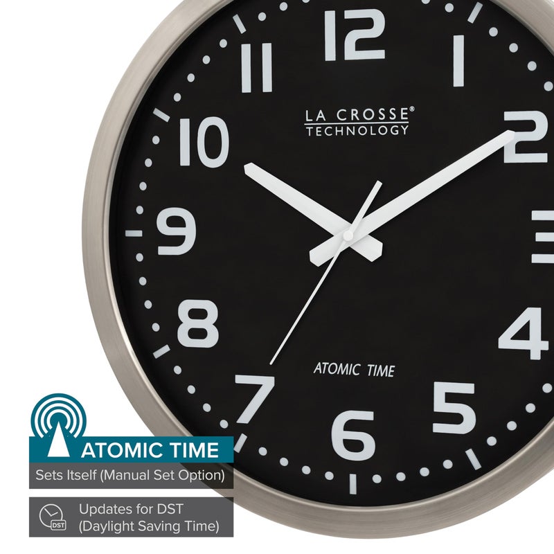 La Crosse Technology WT-3161BK 16 Inch Stainless Steel Atomic Clock, Analog, Silver - Image 2