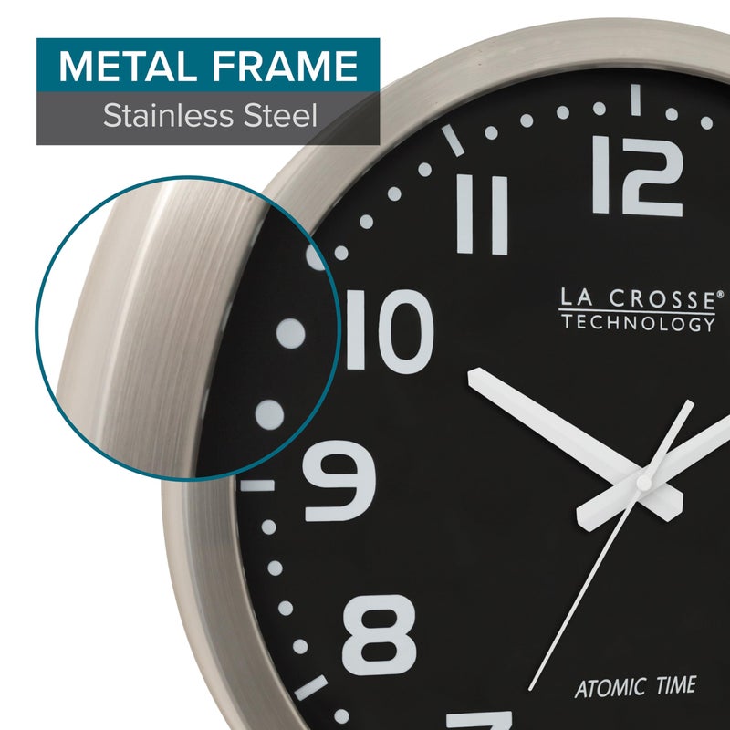 La Crosse Technology WT-3161BK 16 Inch Stainless Steel Atomic Clock, Analog, Silver - Image 5