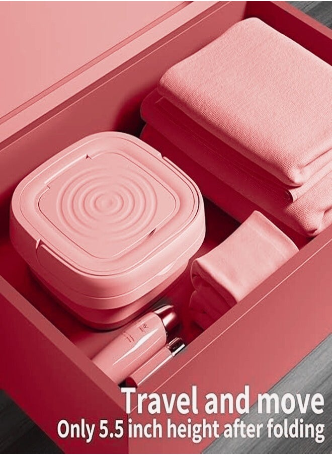 Foldable Portable Washer,8Liter Mini Washer with Drain Basket,Mini Spin Dryer with 3 Deep Cleaning Modes for Travel/Camping Items Wash(Pink)