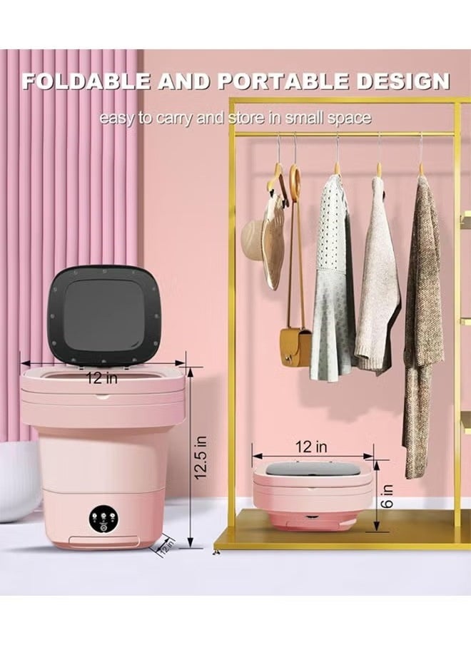 Foldable Portable Washer,8Liter Mini Washer with Drain Basket,Mini Spin Dryer with 3 Deep Cleaning Modes for Travel/Camping Items Wash(Pink)