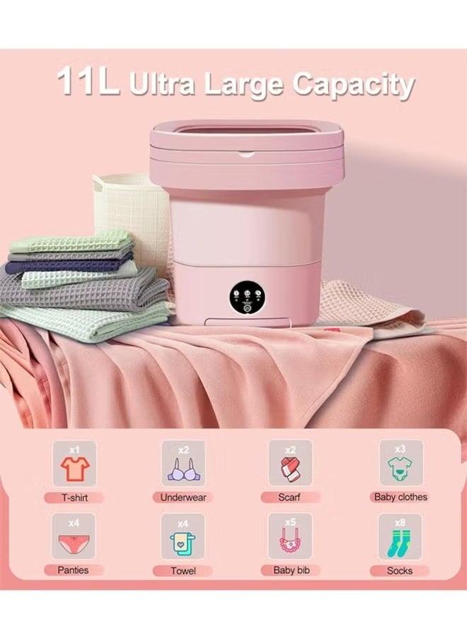 Foldable Portable Washer,8Liter Mini Washer with Drain Basket,Mini Spin Dryer with 3 Deep Cleaning Modes for Travel/Camping Items Wash(Pink)