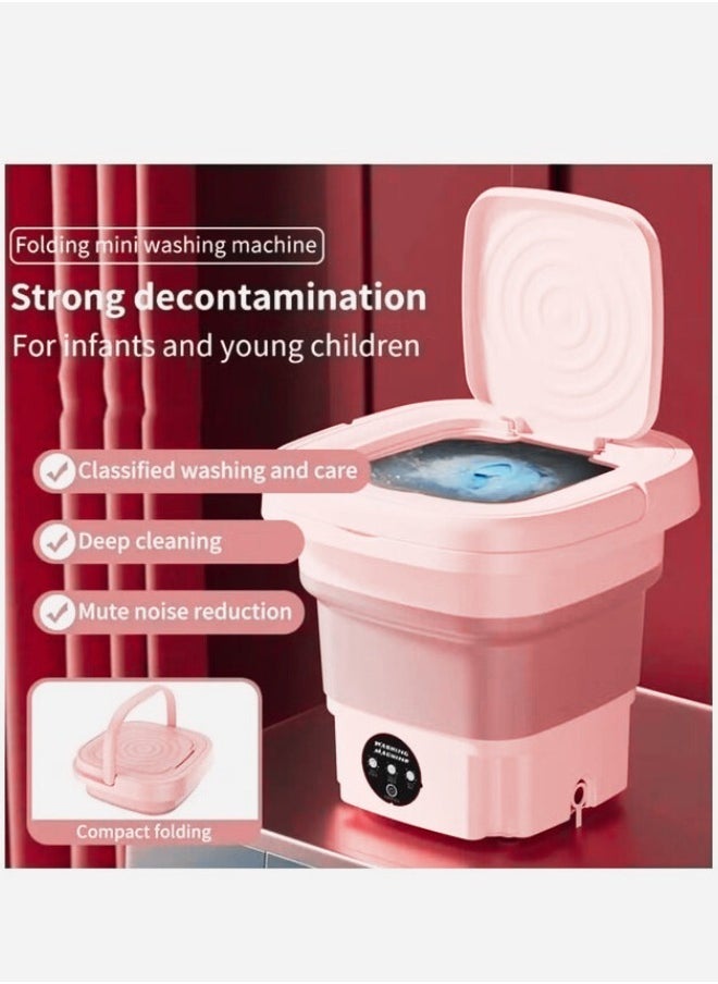 Foldable Portable Washer,8Liter Mini Washer with Drain Basket,Mini Spin Dryer with 3 Deep Cleaning Modes for Travel/Camping Items Wash(Pink)
