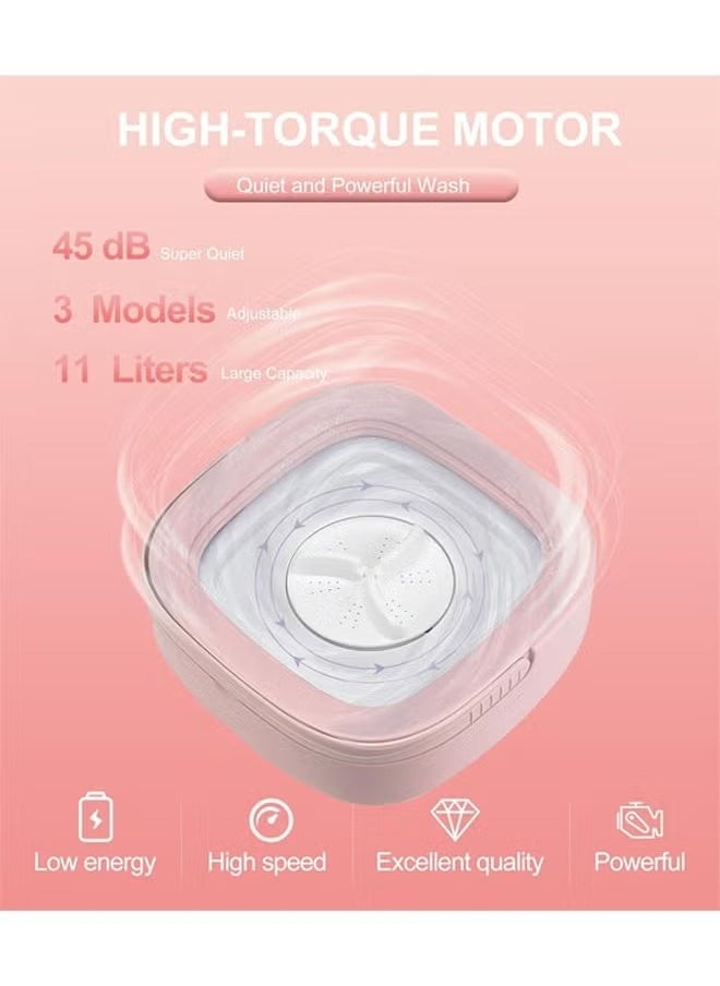 Foldable Portable Washer,8Liter Mini Washer with Drain Basket,Mini Spin Dryer with 3 Deep Cleaning Modes for Travel/Camping Items Wash(Pink)
