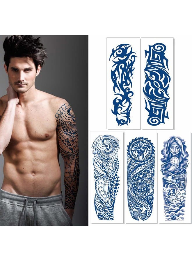 Aresvns Semi Permanent Sleeve Tattoos for Men & Women,Realistic Temporary Arm Tattoo,Lifelike Dark Blue Large Fake Tattoos Waterproof and Long Lasting 2 Weeks Tattoos Christmas Gift - Image 1