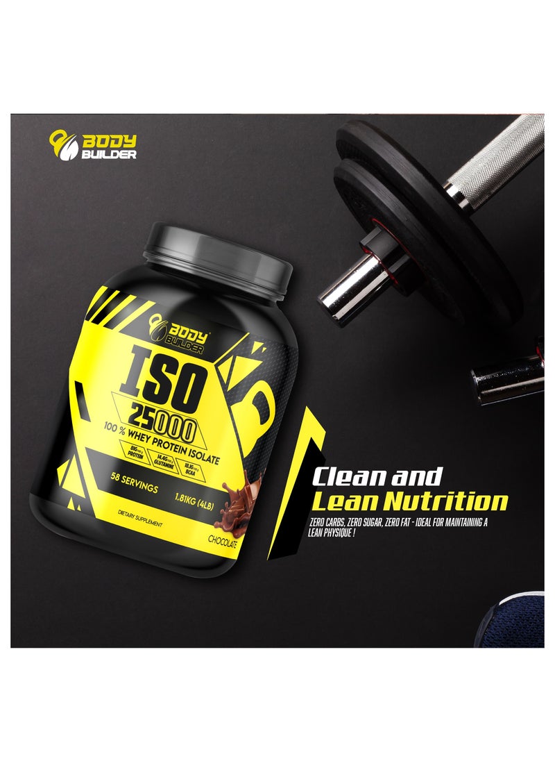 Body Builder - Whey Protein Isolate - Body Builder ISO 25000-Chocolate Gourmet Flavor 4LB - 81g Protein, 14.4g Glutamine, 18.1g BCAAs - Image 1