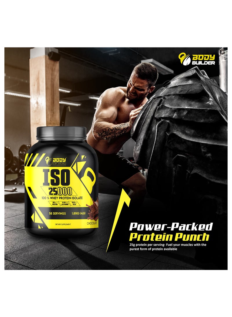 Body Builder - Whey Protein Isolate - Body Builder ISO 25000-Chocolate Gourmet Flavor 4LB - 81g Protein, 14.4g Glutamine, 18.1g BCAAs - Image 1