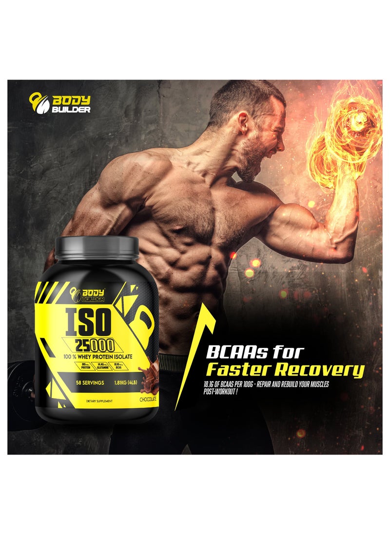 Body Builder - Whey Protein Isolate - Body Builder ISO 25000-Chocolate Gourmet Flavor 4LB - 81g Protein, 14.4g Glutamine, 18.1g BCAAs - Image 1