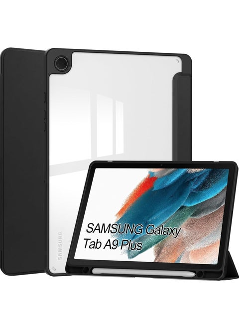 Samsung Galaxy Tab A9 Plus/ A9+ Case (11 inch 2023) Ultra Slim Hard Back Clear Cover With Tri-fold Stand with Pencil Holder