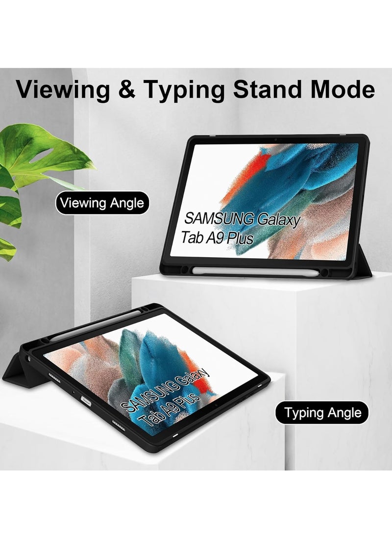 Samsung Galaxy Tab A9 Plus/ A9+ Case (11 inch 2023) Ultra Slim Hard Back Clear Cover With Tri-fold Stand with Pencil Holder