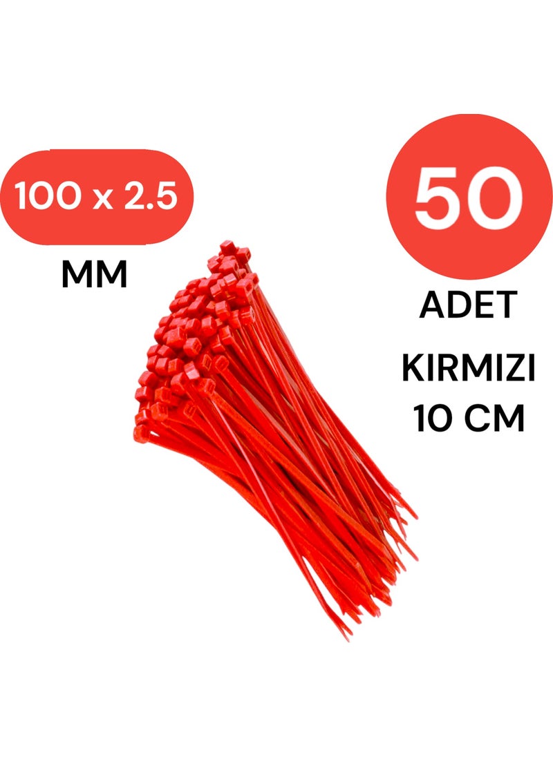 Tek-İş Plastic Cable Tie Clip Velcro Clamp 100 mm x 2.5 mm Red 50 Pcs  - Image 1