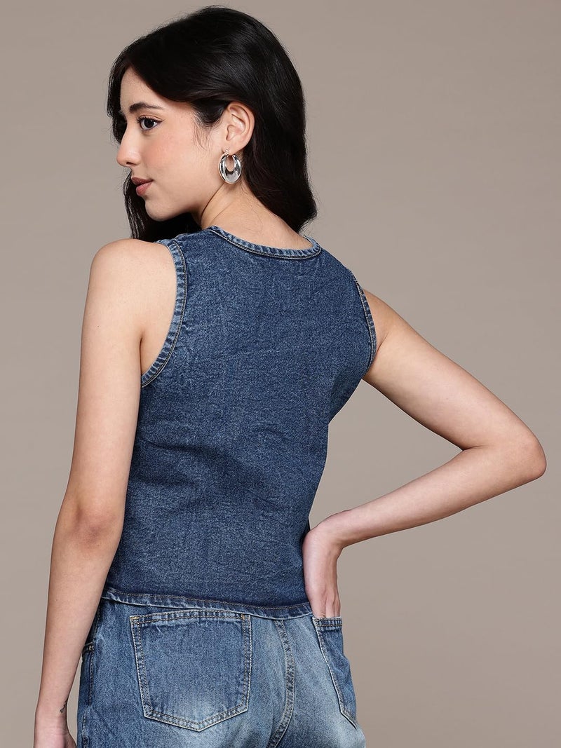 Nifty Women's Denim Waistcoat (1474_BLU_L_Blue_Large) - Image 4