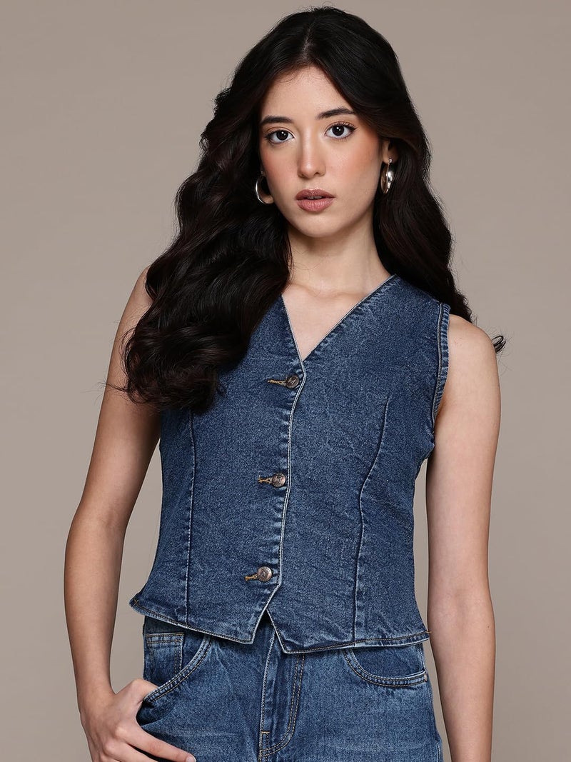 Nifty Women's Denim Waistcoat (1474_BLU_L_Blue_Large) - Image 2