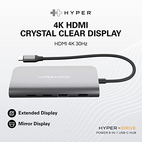 HyperDrive USB C Hub - 9-in-1 USB Hub for Laptop w/ 4K HDMI, Ethernet, 3.0 USB-A, USB C PD, MicroSD/SD, Audio Jack - Compatible with iPad, MacBook, Chromebook, Windows - Space Gray - Image 3