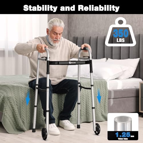 Whlicks Narrow Folding Walkers for SeniorsAluminum Lightweight Walkers with Wheels Adjustable Width and Height Front Wheel Walker for Elderly and Disabled Supports up to 350 lbs - Image 5