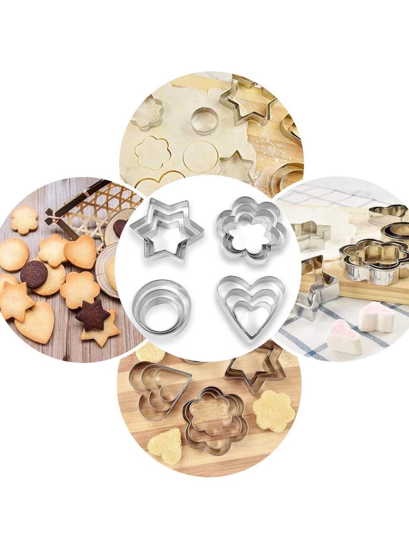 12 قطعة قاطع بسكويت على شكل للمطبخ وتناول الطعام، -3 نجوم، 3 زهور، 3 دائري، 3 قلوب، معدن صغير - Image 3