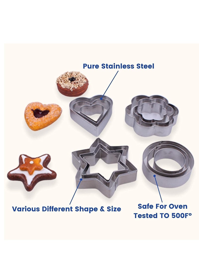 12 قطعة قاطع بسكويت على شكل للمطبخ وتناول الطعام، -3 نجوم، 3 زهور، 3 دائري، 3 قلوب، معدن صغير - Image 5