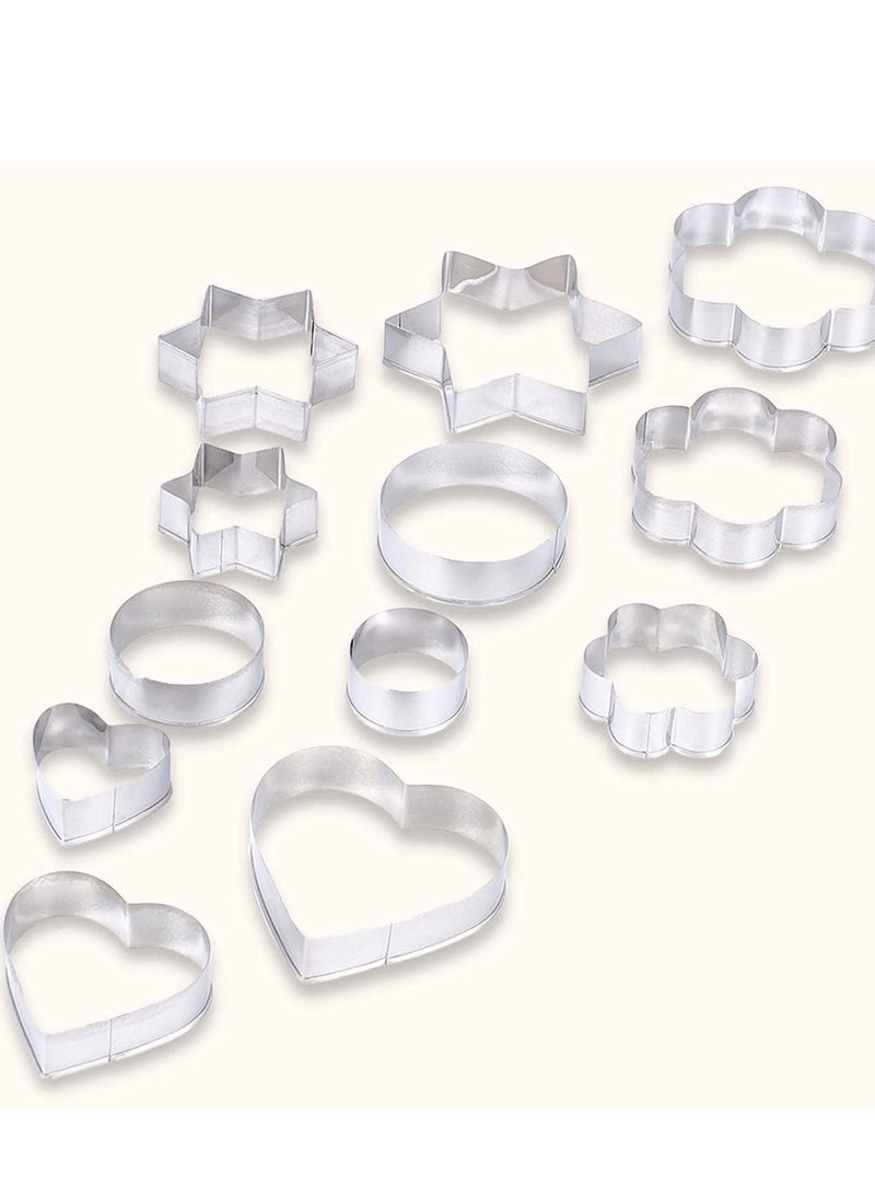 12 قطعة قاطع بسكويت على شكل للمطبخ وتناول الطعام، -3 نجوم، 3 زهور، 3 دائري، 3 قلوب، معدن صغير - Image 4