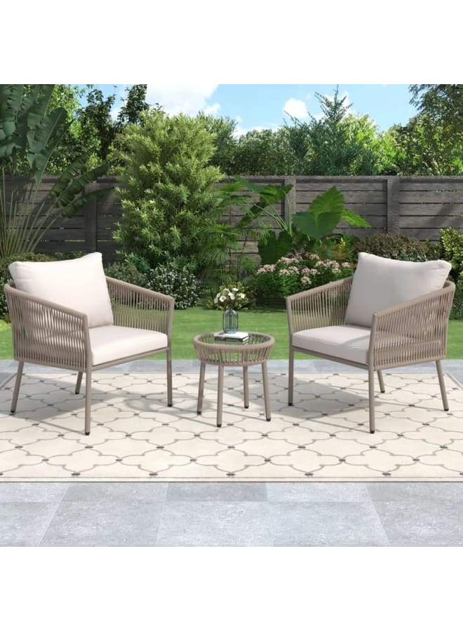 Sampa Rattan Debar and Jaguar Fabric Outdoor Set 3 Pieces - Beige - Image 1